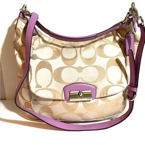 Coach CC signature print Beige and purple Shoulder Bag crossbody handbag
